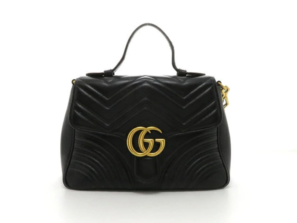 Gucci GG Marmont Top Handle Bag Black Calfskin Handbag
